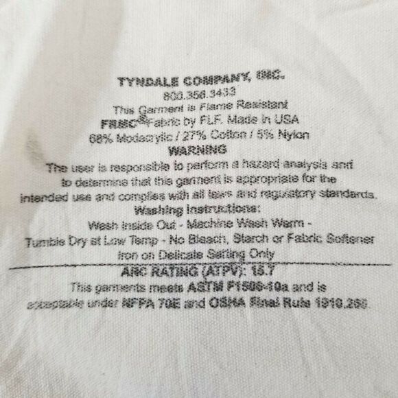 NWT Tyndale Mens 34X28 FRMC Summerweight Canvas FR Pants Fire Resistant M295T - Picture 8 of 10